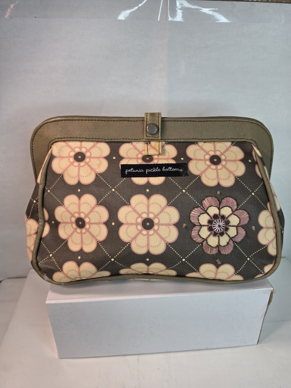 Petunia Pickle Bottom  Diaper clutch or handbag. Brown floral with pink  & cream